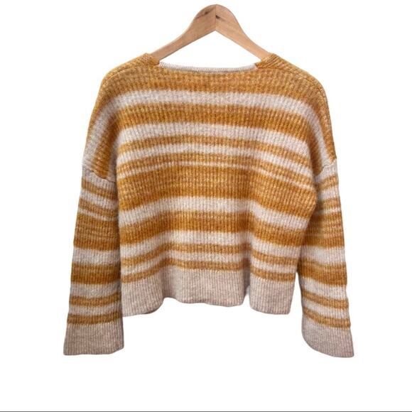 Madewell Juniper Space Dye Sweater Women M Mustard Cream Alpaca Wool Cropped - Picture 5 of 8